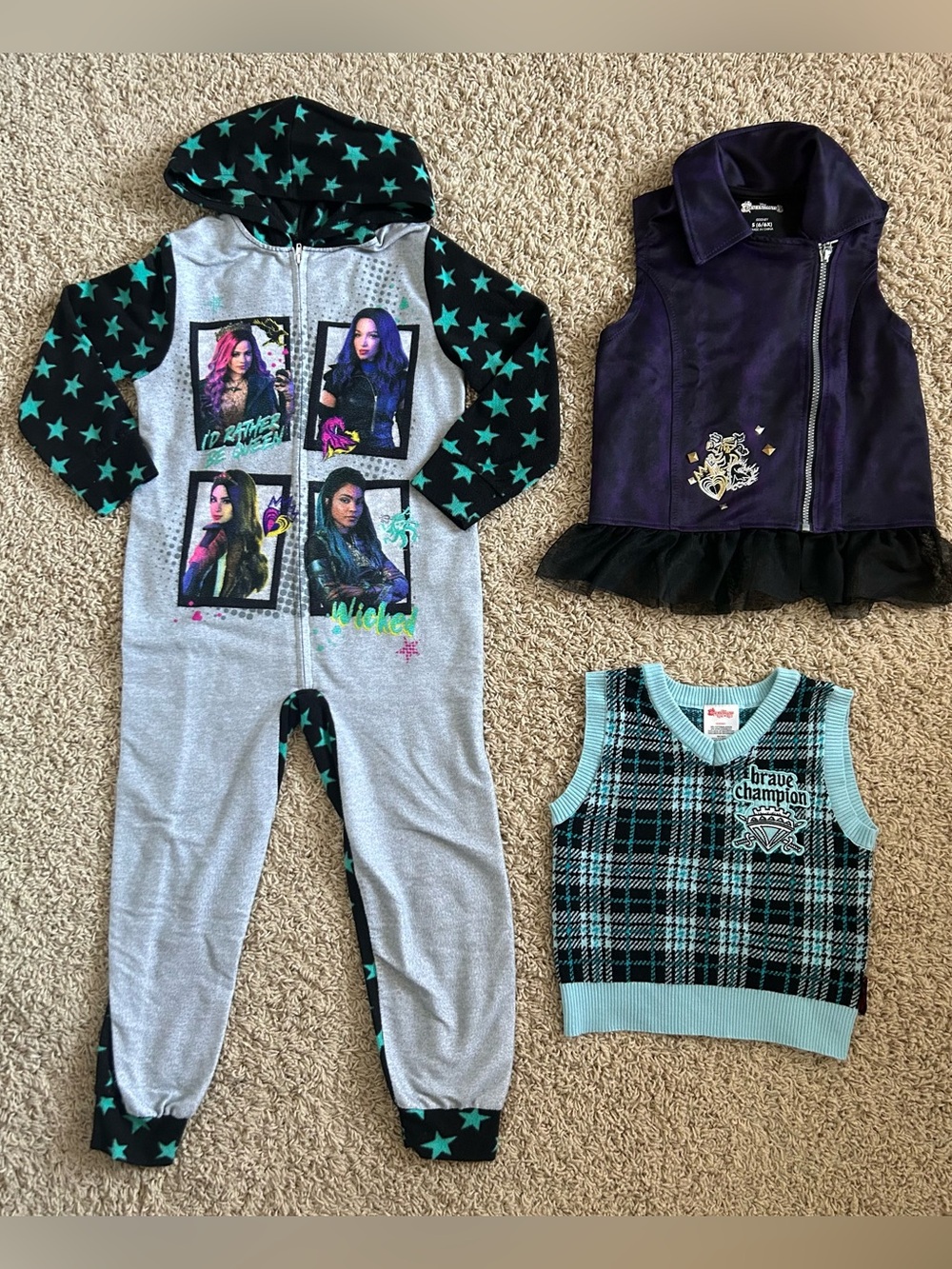 Disney Descendants 3 Mal Girls Small S 6 / 6X Vest Costume & Rise of Red Sweater